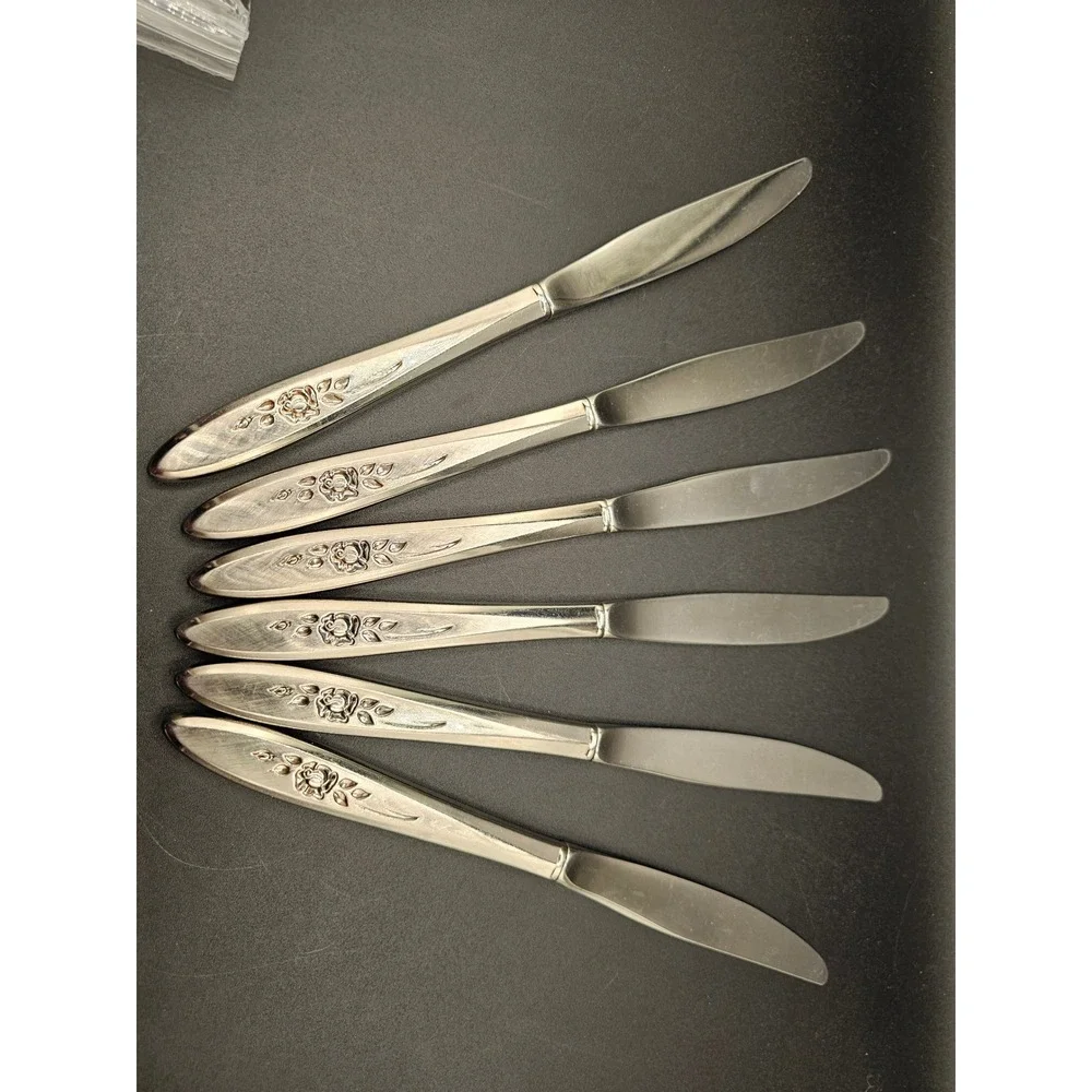 Oneida Community Morning Rose Stainless Steel Dinner Knives Set of 6 Silver 9 in